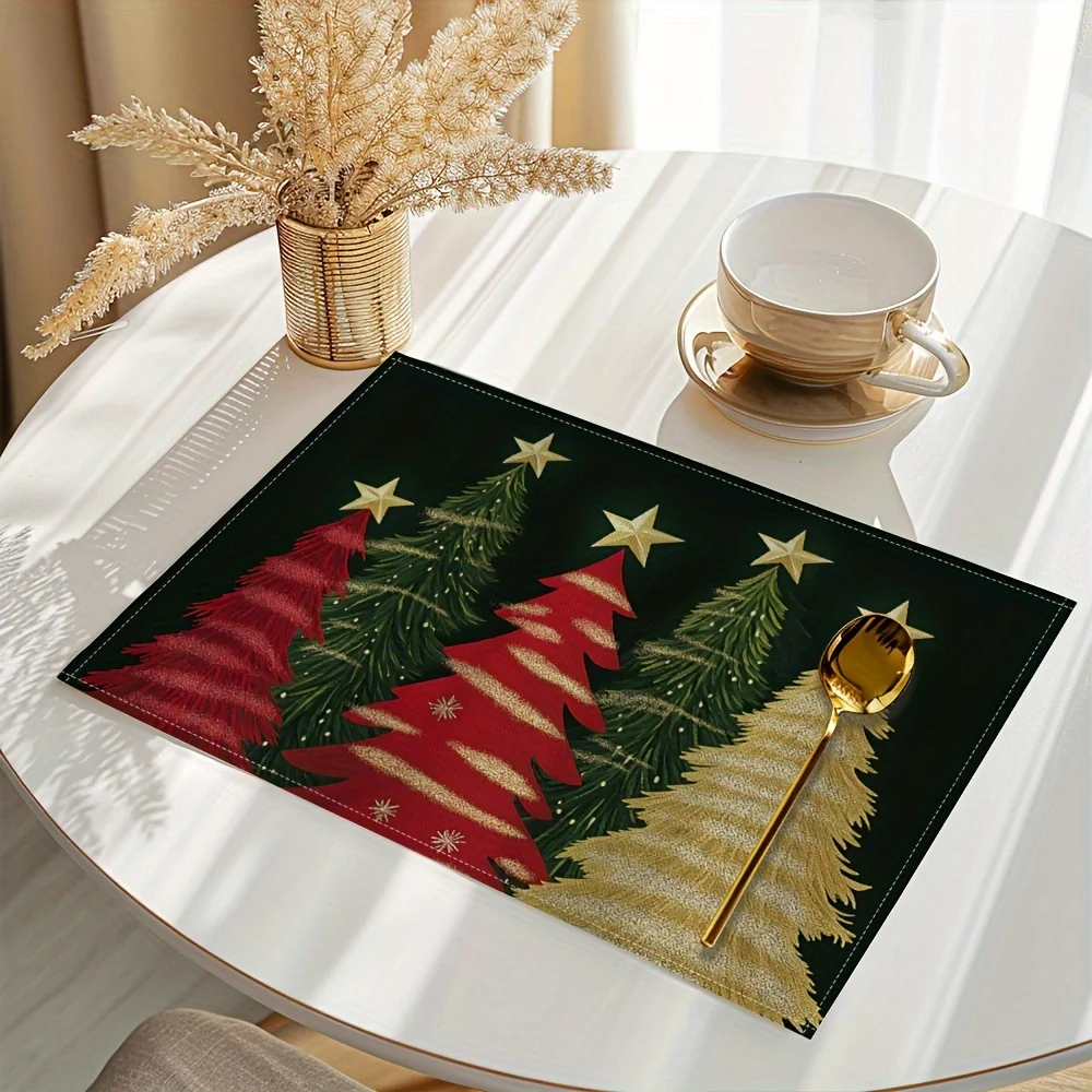 แผ่นรองจานลายต้นคริสต์มาสแบบอเมริกัน VIKAMA 4/6/8/10 ชิ้น สำหรับงานเลี้ยงคริสต์มาส งานสังสรรค์ครอบครัว ตกแต่งโต๊ะอาหารในวันหยุด