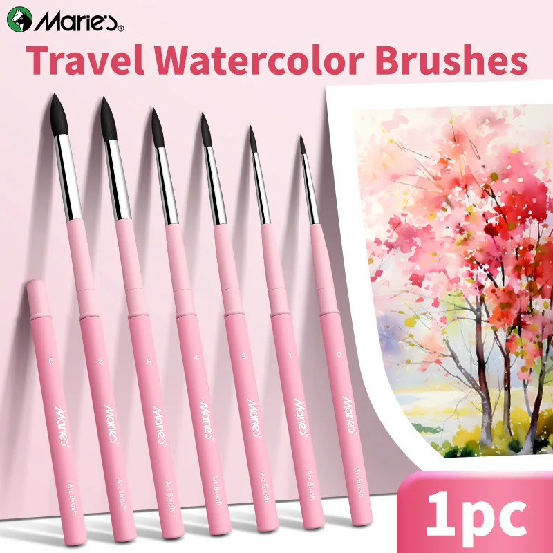 

1pc Marie's Travel Watercolor Brush Professional,High Quality Pink Paint Brush for Acrylic,Gouache,Ink,Gift for Adults & Kids
