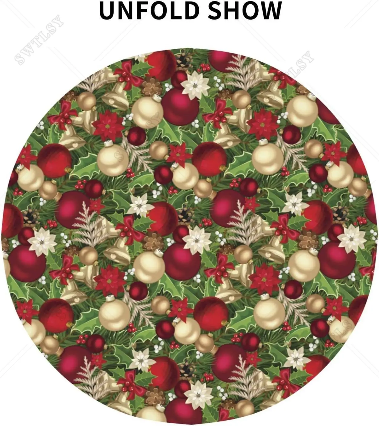 Blooming Poinsettia Holly Berry Christmas Pattern Tablecloth Round 60 Inch Water Resistant Washable Polyester Circle Table Cover