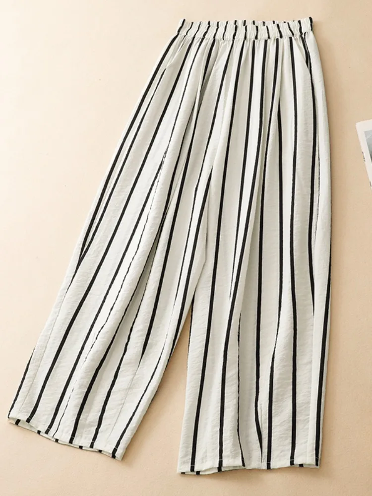 Fashionable Slimming Vertical Stripe Casual Pants Women's Summer Thin Elastic Waist Harlan Pants Breathable Skin-Friendly
