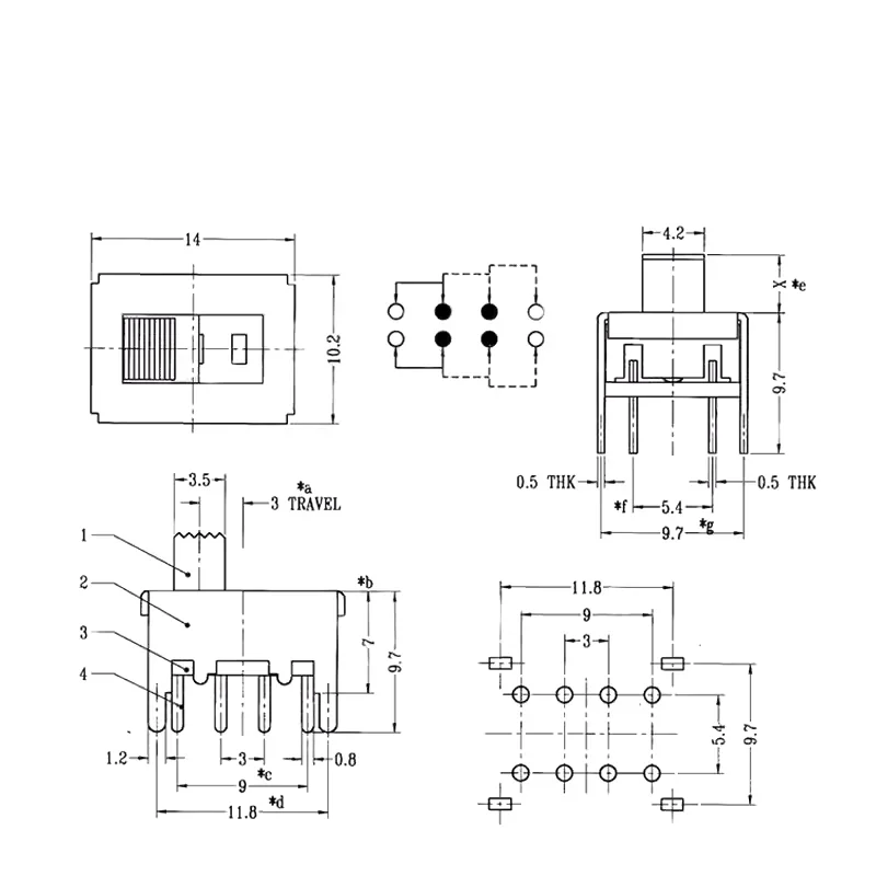 SS-23F06 (2P3T) Interruptor de palanca vertical de 8 pines + 4 pines y 3 velocidades G=5 mm