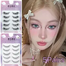 5 Pairs Natural Long Cat Eye False Eyelashes Cosplay Makeup Cross Strip Eye Lashes Handmade Manga Lashes Extension