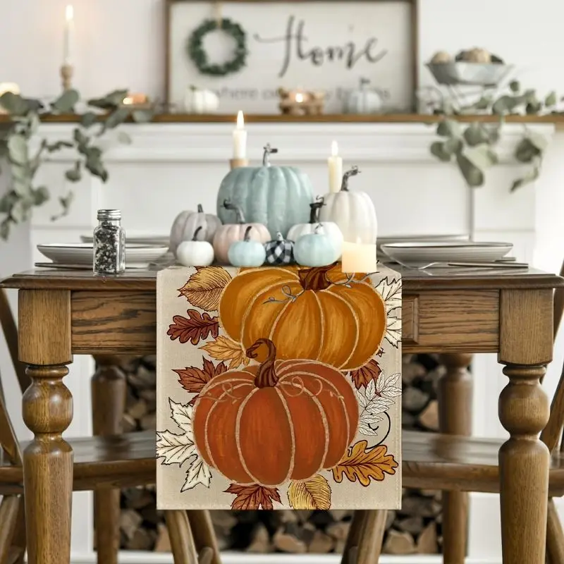 VIKAMA Fall Table Runner Vintage Pumpkin Maple Leaf Autumn Harvest for Dining Table Home Thanksgiving Farmhouse Party Decor