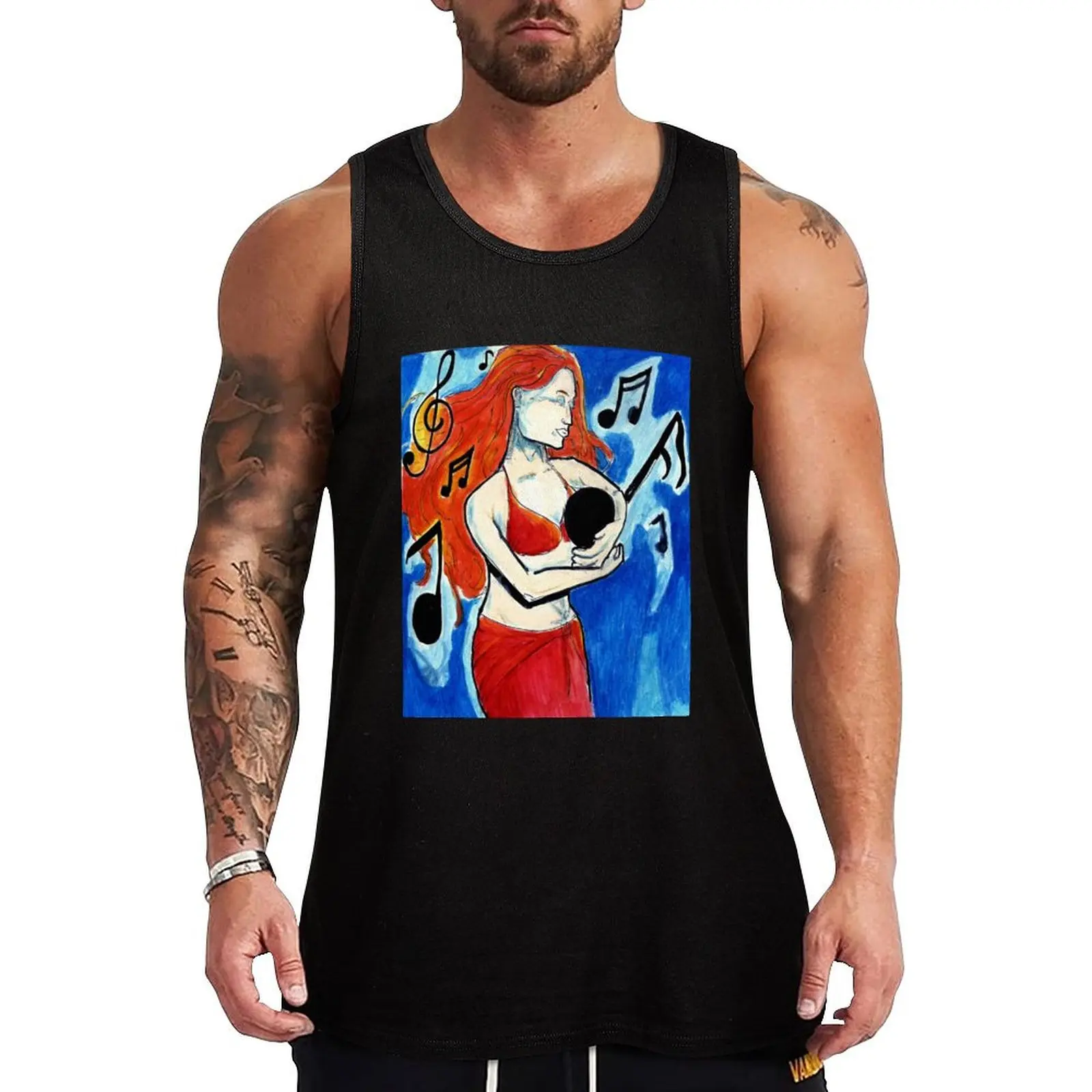 Belly Dancer Hugging Musical Note Tank Top Pattern Print Tank Top Casual Graphic Sleeveless Top