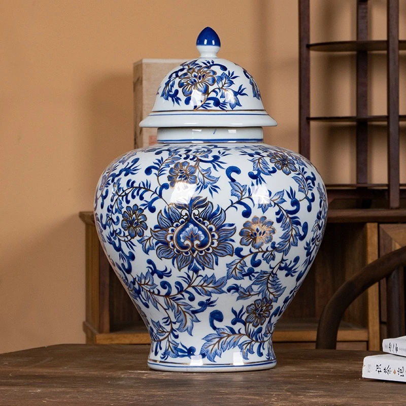 

High-grade light luxury blue and white twisted lotus ceramic vase living room study vase home decoration