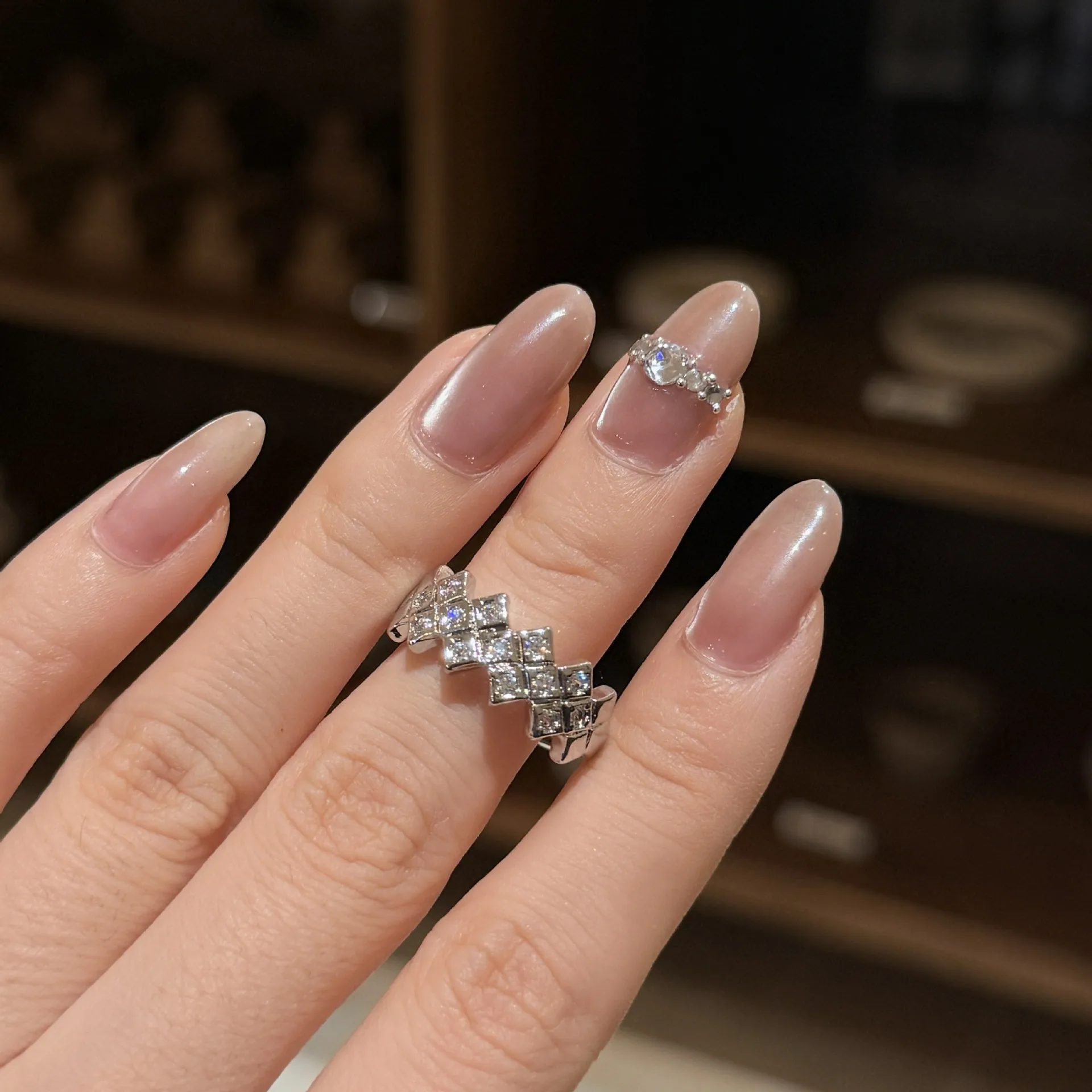 New in inspired diamonds inlay rings for women simple rhombus square glossy ring with adjustable wedding fine jewelry gift