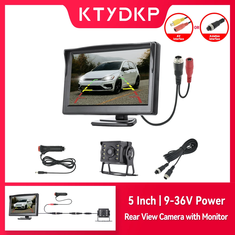 KTYDKP Car Rear View Camera with Monitor for Truck Paking 24V Night Vision Waterproof Camera with 5