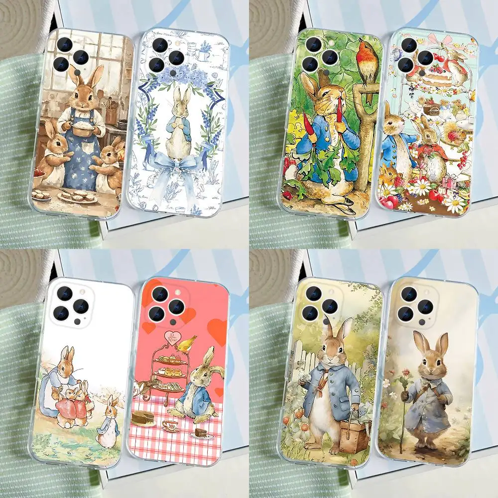 

Cute P-Peter Rabbit ART Transparent soft case for iPhone 17,16,15,14,13,12,11,Pro,Max,Plus, X,XS,XR,SE4,E Mini