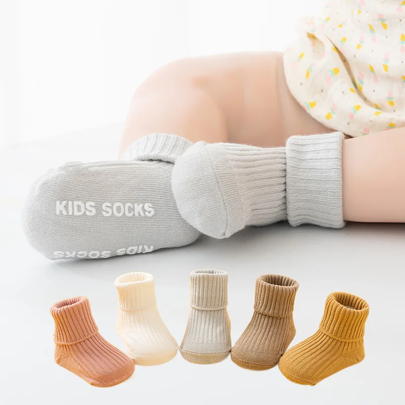 Anti Slip Adhesive Newborn Floor Socks Solid Color Baby Long Stocking Spring Autumn Children Cotton Sock 0-1Year Infant Footwear
