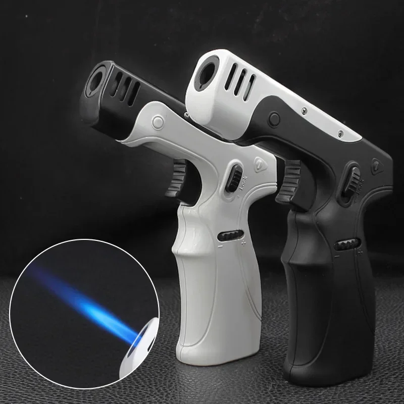 Outdoor Spitfire Gun Cigar Inflatable Lighter Windproof Turbine Adjustable Flame Size Safety Lock Barbecue Camping Lighter