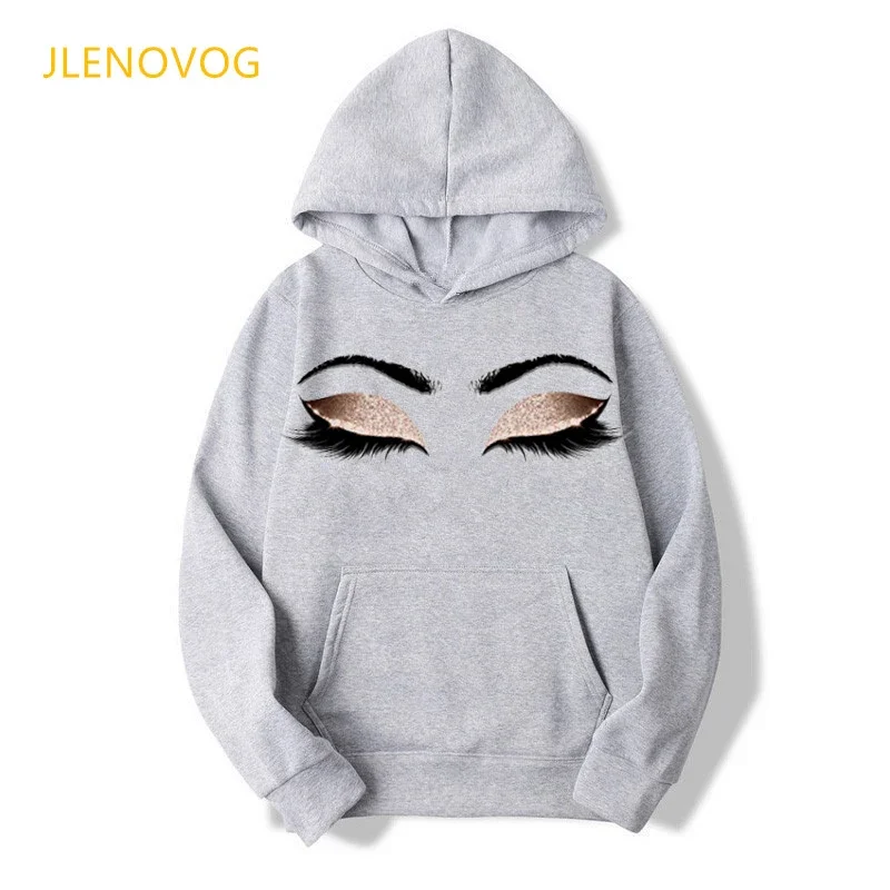 Makeup Art Brown Eyelashes Print Hoodies Women Clothes 2024 Sudadera Mujer Kawaii Winter Sweatshirt Femme Streetwear