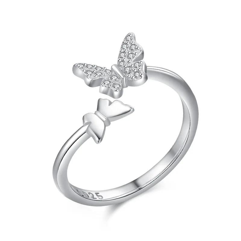 

Custom Cubic Zirconia Bague En Argent Pure Silver Jewelry butterfly Ring for Women