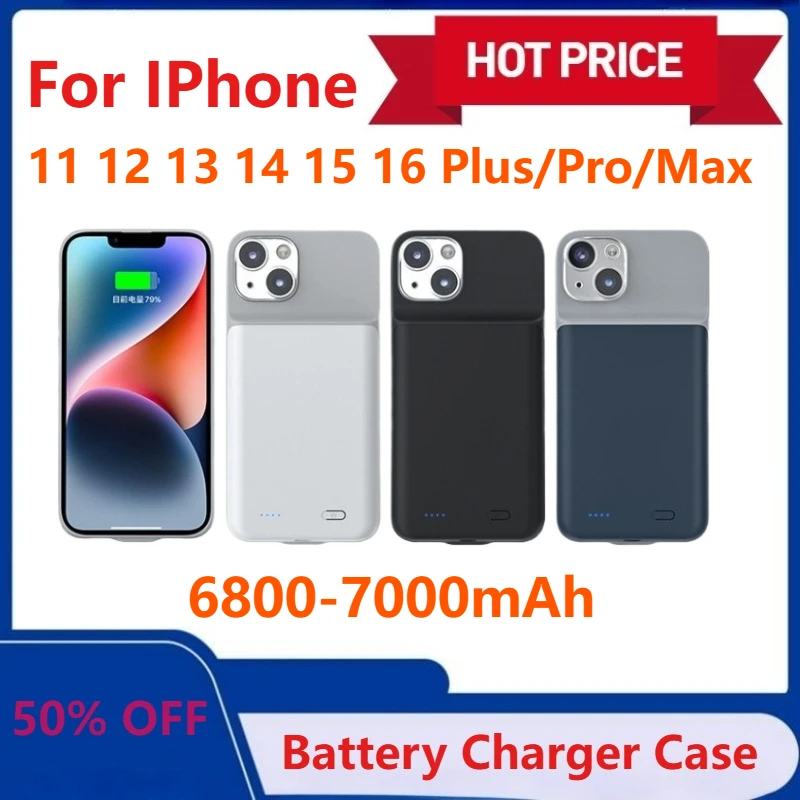 

6800mAh /7000mAh Battery Charger Cases for IPhone 13 14 15 16 Plus Pro Max Battery Power Bank Charging Case for IPhone 12 15Pro