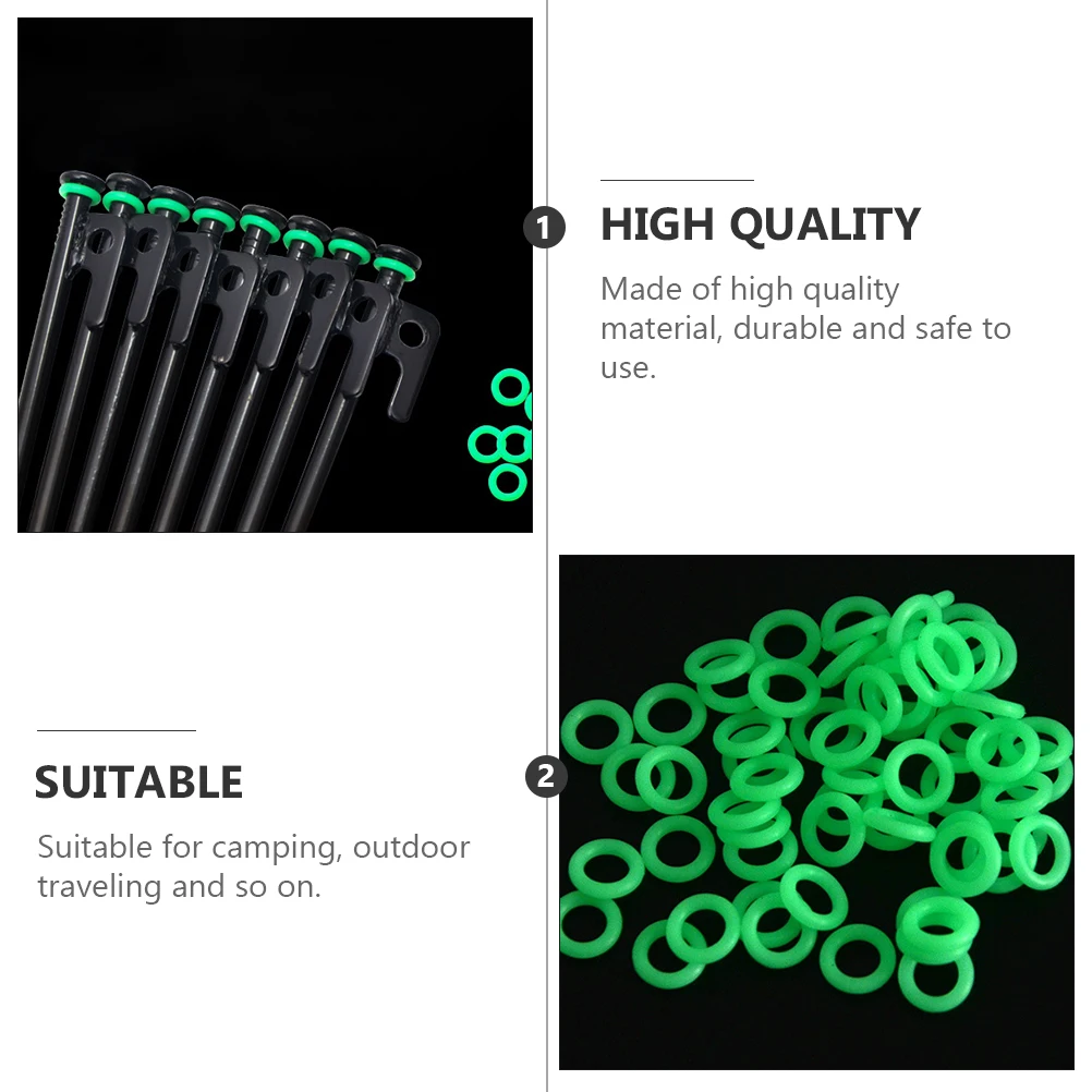 

50pcs Camping Tent Rings Green Fluorescent Stake Markers Safe Durable Outdoor Travel Accessories