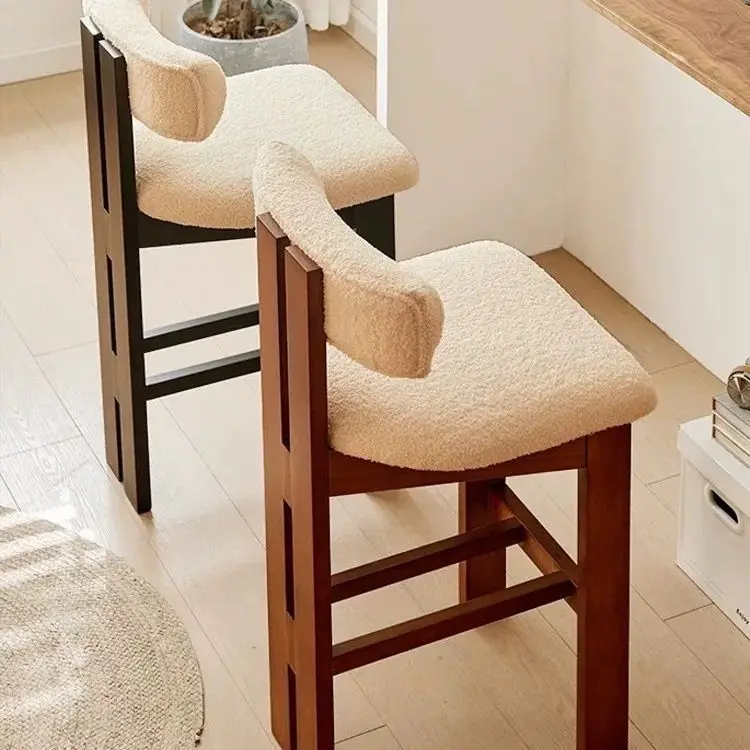 الشمال بار البراز خشب متين كرسي مرتفع صوف الضأن منجد كريم خمر المطبخ المنزل حانة الجلوس #3