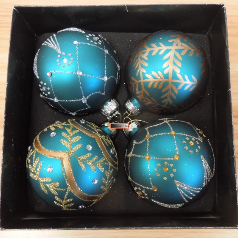 

Handmade Blue Series Glass Ball Four Different Design Christmas Tree Hanging Globe Pendant Free Shipping 8pcs/pack Diameter=8cm