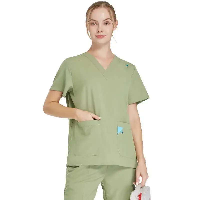 Effen Kleur Scrubs Vrouwen Medische Uniformen Sneldrogende Dierenkliniek Verpleging Sets V-hals Arts Werkkleding Uitverkoop S