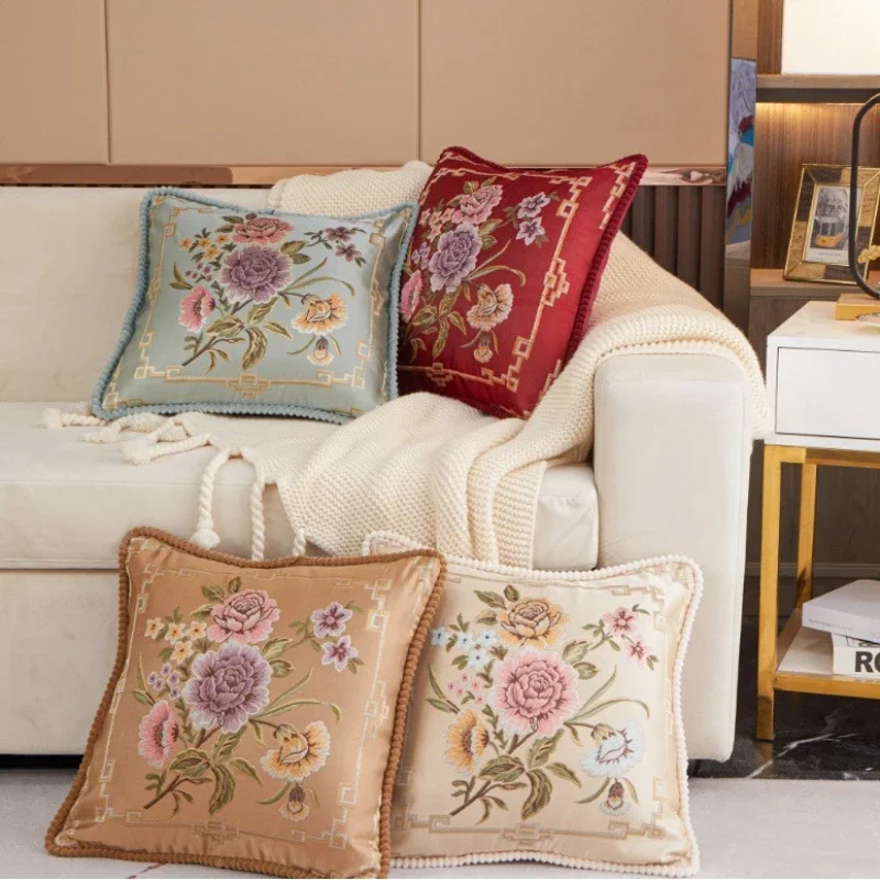 European Style Jacquard Cushion Cover High Precision Embroidery Vintage Flower Decorative Pillows Case Home Sofa Chair Bed Decor