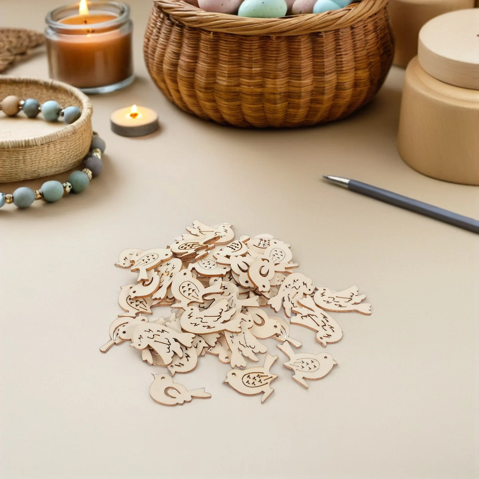 

150pcs Wooden Bird Pendants Mini Bird Shaped Slices Hand Painted Diy Craft Kits For Home Wall Decor Bedroom Wedding Party