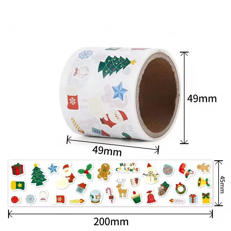 300PCS Christmas Stickers Roll Small Children Stickers Kids Cute Kawaii Cartoon Packaging Stickers Photocard Decor Lables