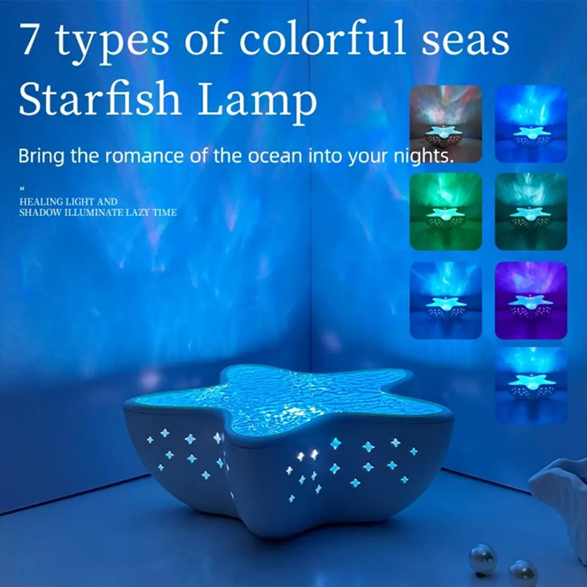 Top Starfish LED Night Light Rechargeable Table Lamp Wave Projector Lights Romantic for Bedroom Desk Festival Decor