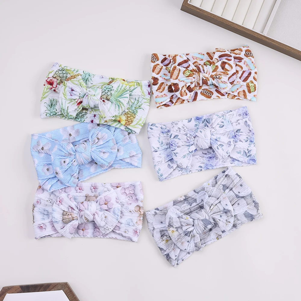 

20pc/lot Floral Rabbit Prints Nylon Baby Turban Cable Knit Nylon Headband for Baby Girls Head wraps Icecream Donuts Headbands