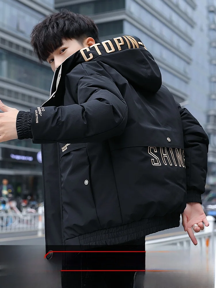 

Мужская повседневная утепленная куртка с капюшоном на флисовой подкладке, хлопковый пуховик в корейском стиле, модное молодежное зимнее пальто