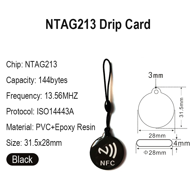 10 قطعة Ntag213 NFC علامة التسمية رمز مع حبل تتفاعل 13.56 ميجا هرتز 144 بايت ISO14443A بطاقة الايبوكسي 35 مللي متر قطر لجميع الهواتف التي تدعم NFC