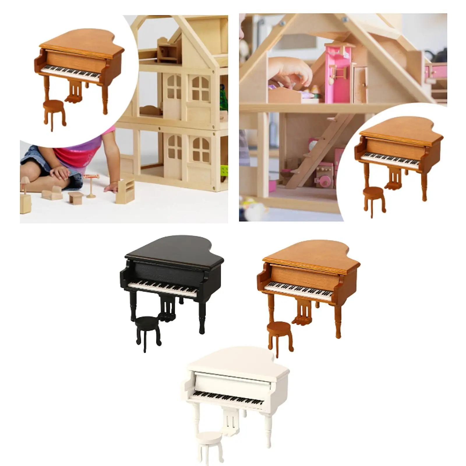 อุปกรณ์กล่องดนตรีเปียโนขนาดเล็กสำหรับนักดนตรีอุปกรณ์บ้านตุ๊กตา DIY สำหรับนักดนตรี