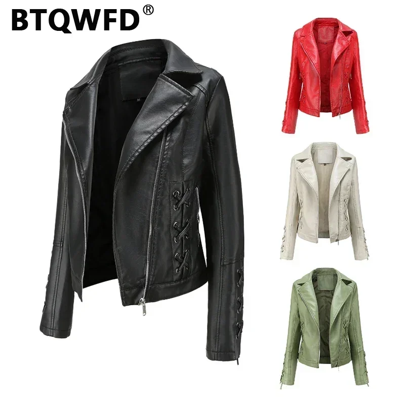 BTQWFD Women\'s Jackets Biker Clothing Spring Autumn Winter Faux Leather Casual Coats Female Motorcycles Outwear 2024 New Zipper