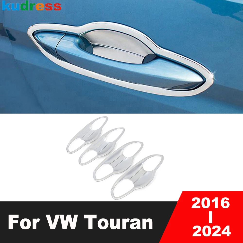 Side Door Handle Bowl Cover Trim For Volkswagen VW Touran 2016 2017 2018 2019 2020 2021 2022 2023 2024 Chrome Car Accessories