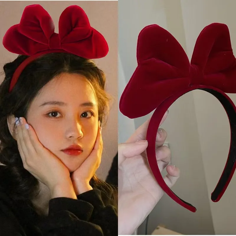 

Red Velvet Hairband with Big Bowknot for Women Princess Style Korean Version Vintage Autumn Winter Cute Plush Hair Clip Заколки