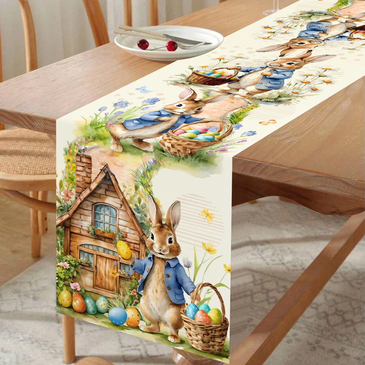 Easter Bunny Egg Floral Polyester Table Runner Wedding Decoration Rectangular Dining Table Flag Table Decoration Easter 2026