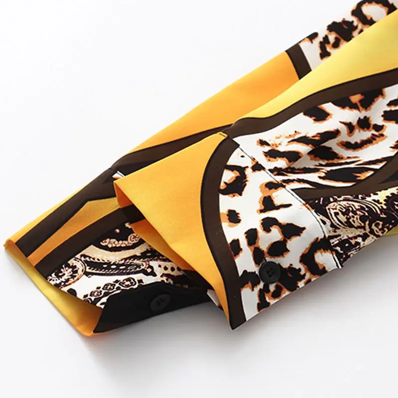 Camicetta da donna allentata a maniche lunghe in Chiffon con scollo a Polo Vintage con stampa leopardata camicetta da donna di moda coreana top 2024 primavera