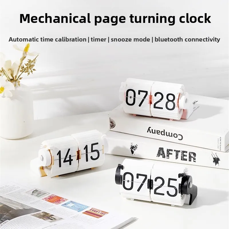 Automatic Flip Desk Alarm Clock, Triple Press Water Reminder, Charging Indicator Light, Durable PC Housing for Time Management