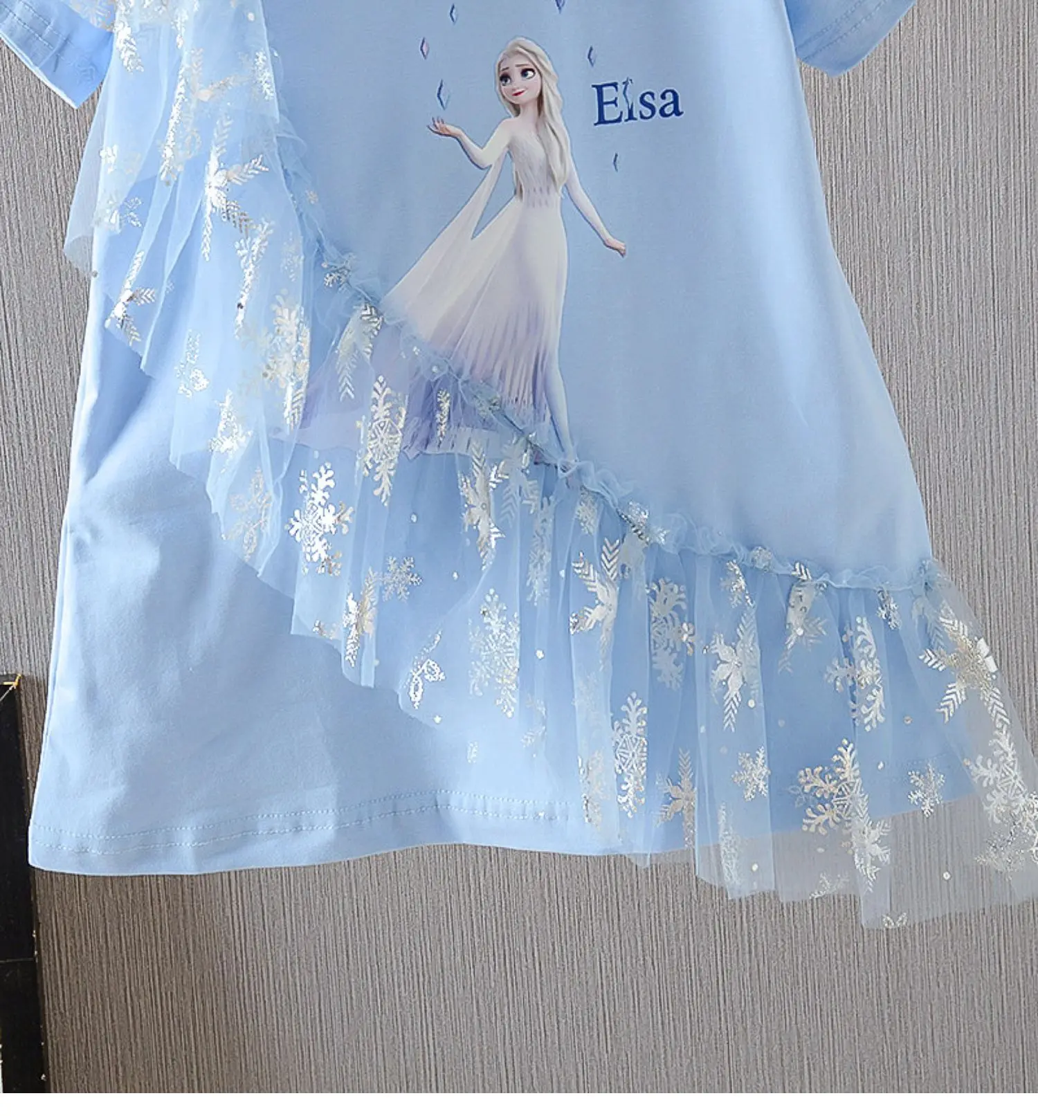 Casual Girl Dress Disney Frozen Elsa Princess Pullover T-shirt Dresses Summer Child Girl Ruffles Vestidos Printed Cartoon Dress