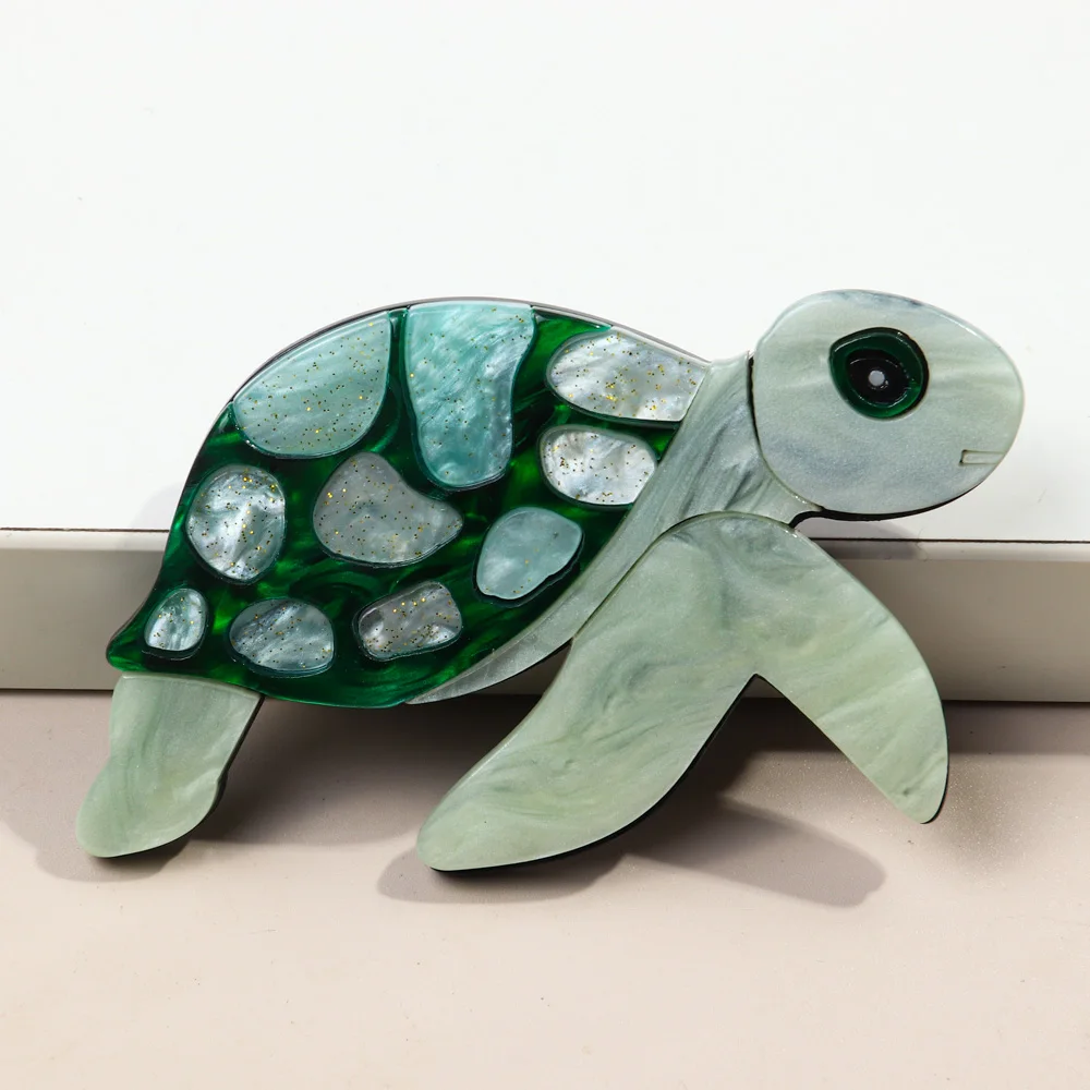 FishSheep Lovely Acrylic Green Sea Turtle Brooches for Women Cute Ocean Animals Cartoon Brooch Pins Jewelry Accessories Gifts