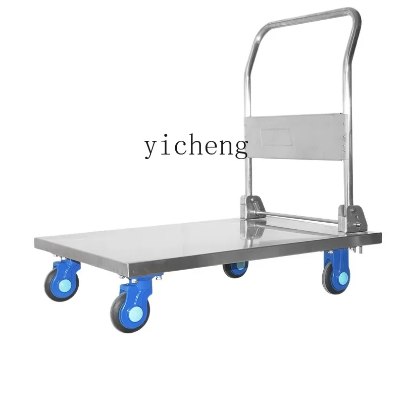 TQH Lianhe stainless steel trolley truck 304 material flat trolley ultra-static folding trolley pull truck