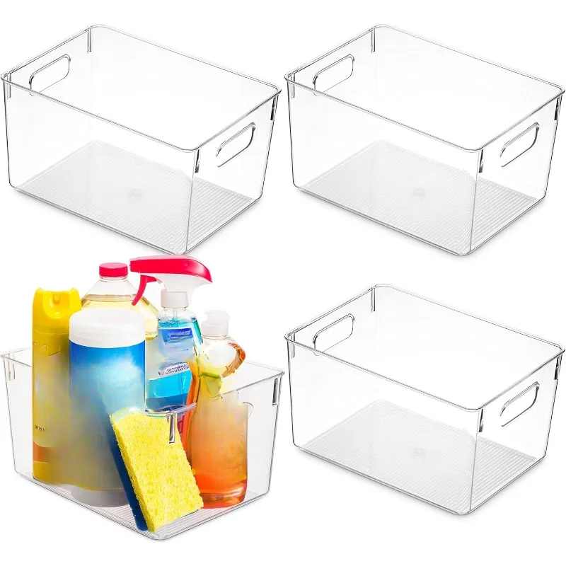 

Pack Of 4 Plastic Kitchen Organization Pantry Storage Bins - Fridge Organizer Household Food Baskets,Cabinets, Refrigerator