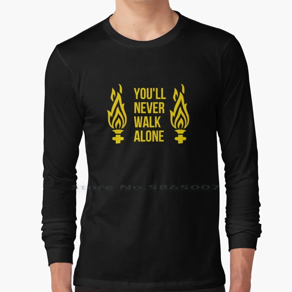 Yellow 100% Cotton Long Sleeve T Shirt Youll Never Walk English Football English Soccer British England Scouser Tee Short