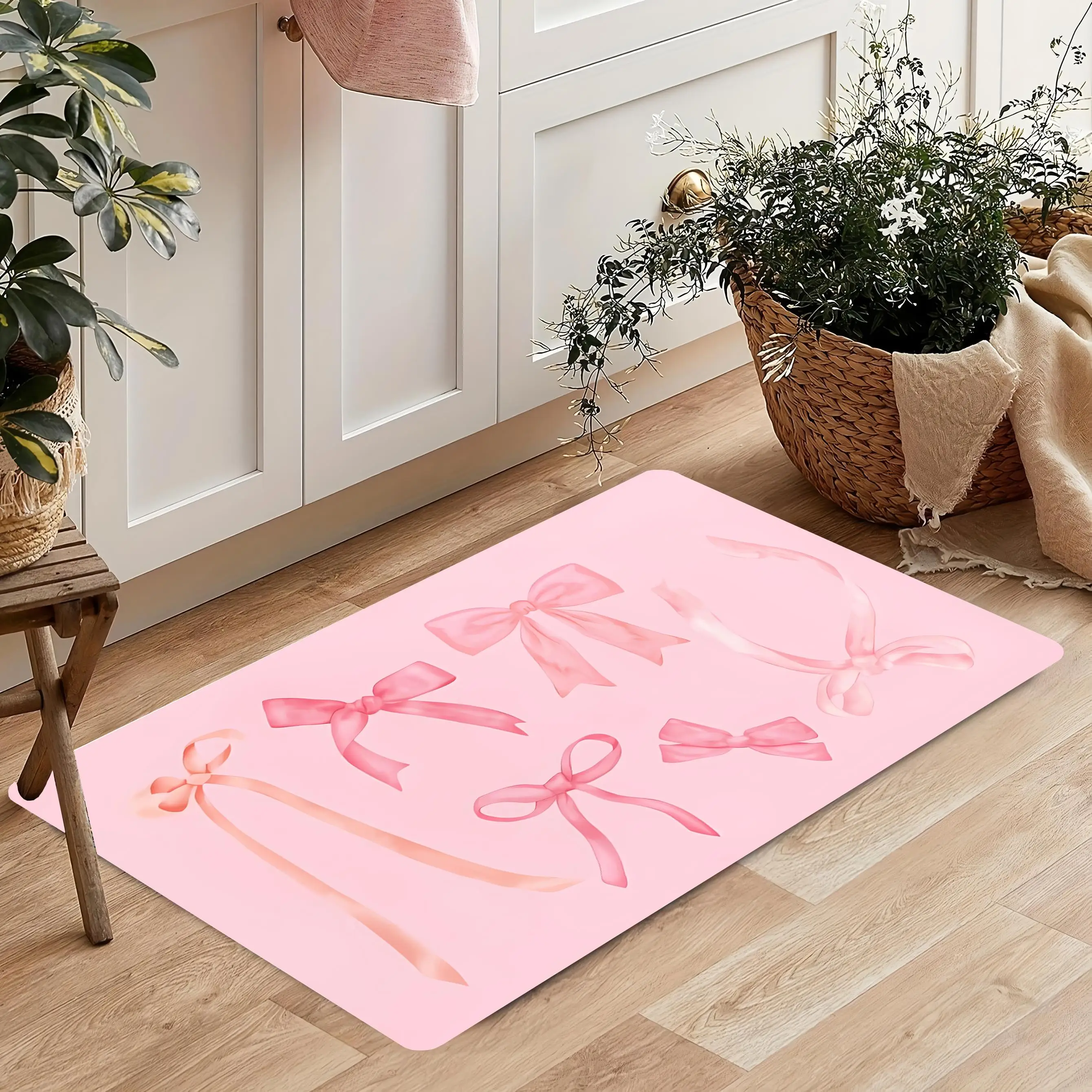 

Valentine's Day-themed Door Mat Non-slip Pink Bow Design Is Suitable for Indoor Outdoor Use in Bedrooms Romantic Home Decoration