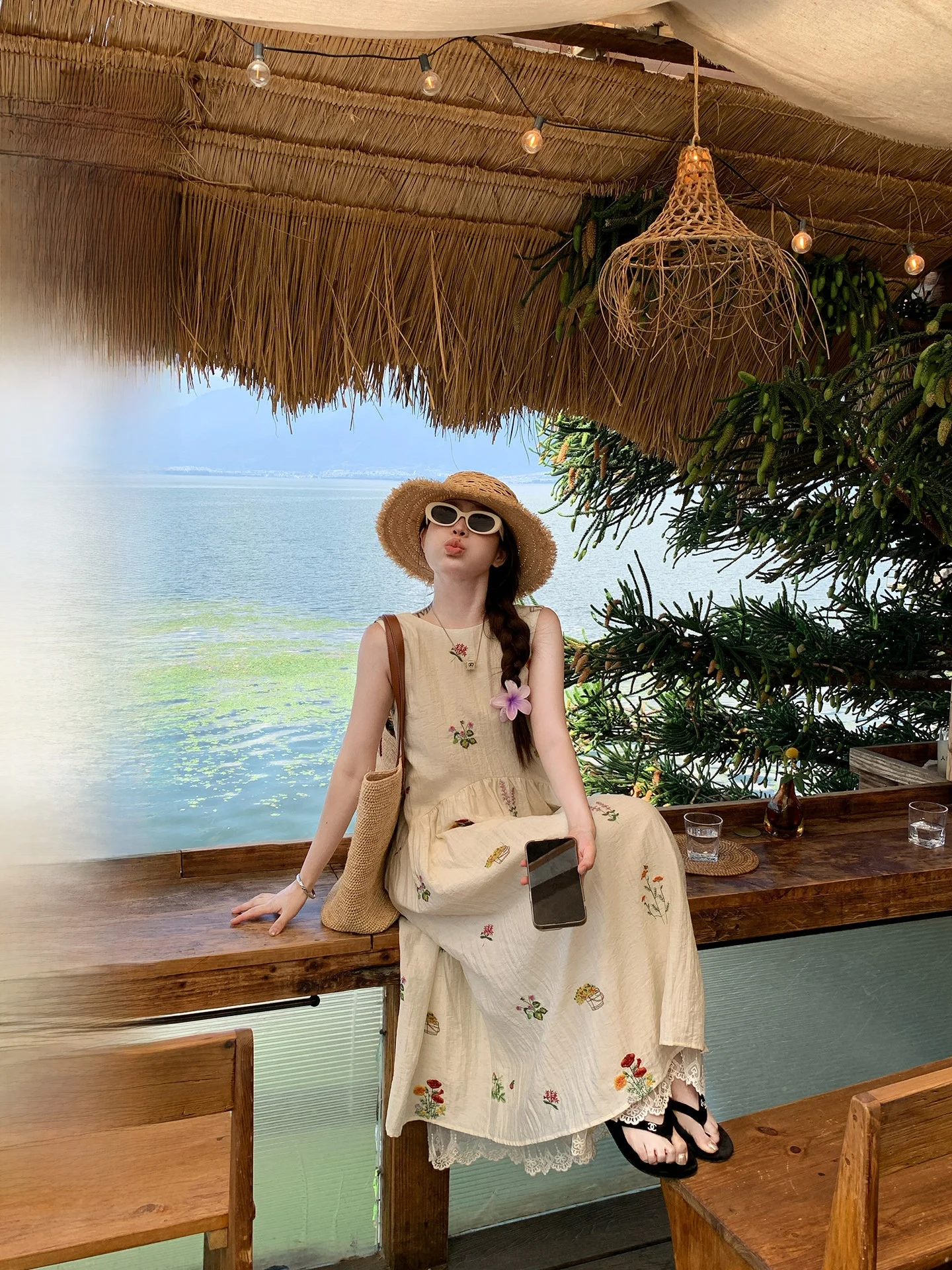 

Летнее женское платье-жилет EVNSLE средней длины с вышивкой и кружевом, с круглым вырезом, А-силуэт, для отпуска