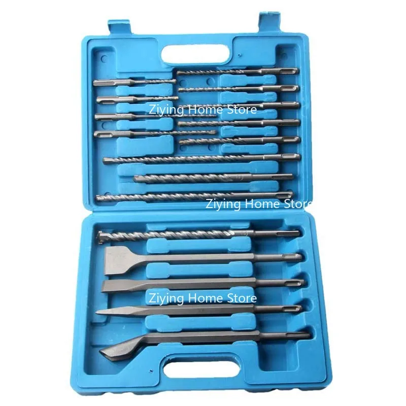 Suitable for 17 Piece Set of Electric Hammer Drill Bits, Round Handle Square Handle, Pointed Chisel Flat Chisel