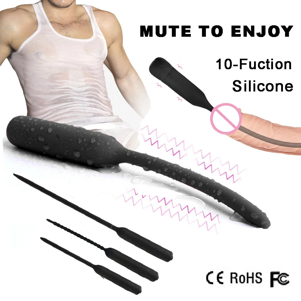 10 Frequency Electric Silicone Urethral Sounds Penis Urethral Plug Stretcher Dilator 10 Modes