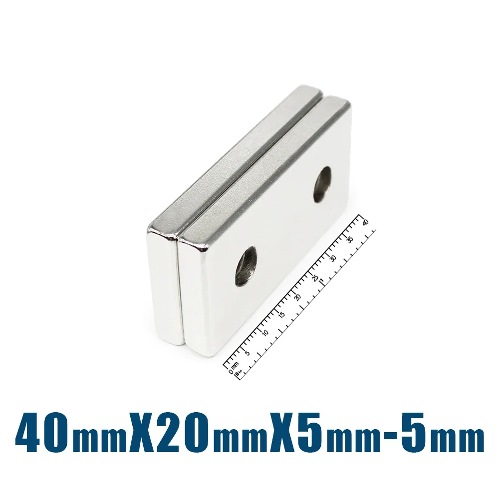 5/10/20PCS 40x20x5-5mm Block Strong Rare Earth Magnets Countersunk Hole Permanent NdFeB Magnet