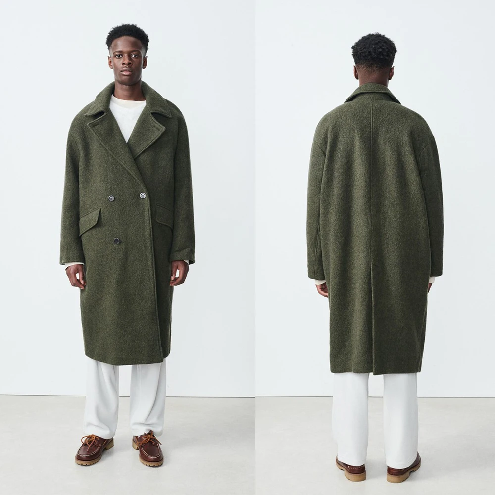 Luxury Green Wool Men's Coat Double Breasted Trench Coat Party Prom Customized Formal Long Overcoat E26277