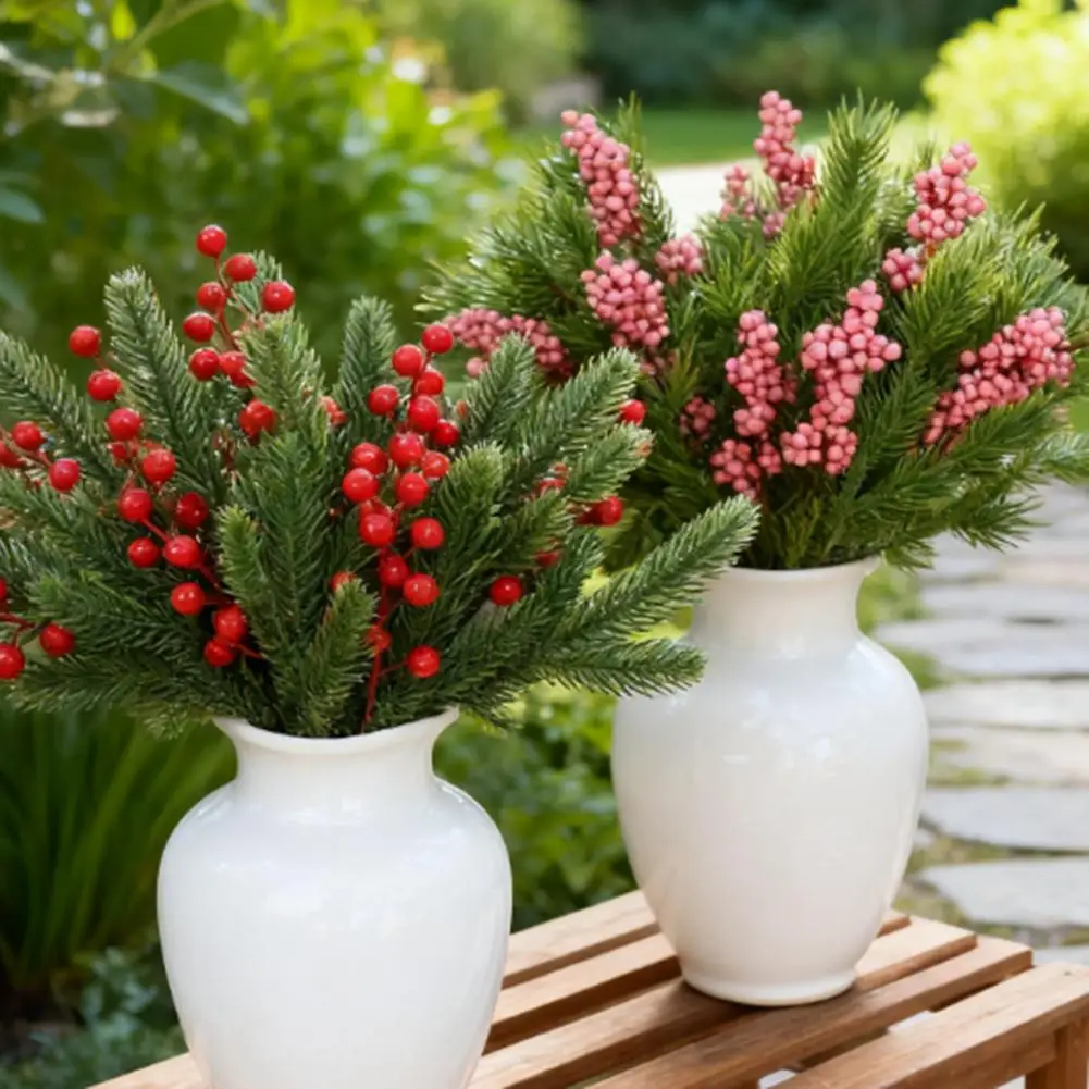 

Christmas Artificial Pine Needle Branches DIY Vine Wreath Garland Accessory Christmas Decor Artifical Red Berries Tree Branches