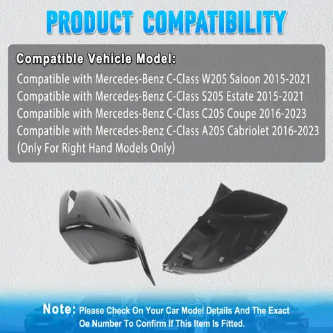 For Mercedes-Benz C-Class W205 S205 C205 A205 RHD 2Pcs Car Side Wing Rearview Mirror Cover Cap A0998115100, A0998115200