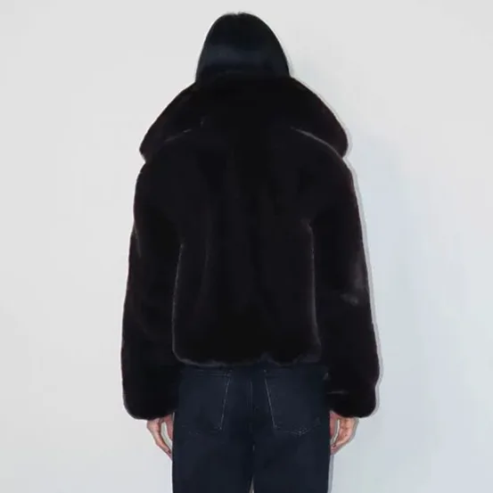 Black Winter Women Artificial Fur Jacket Stand Collar Zipper Eco Fur Coat For Lady Coat Thickened Thermal Female Fluffy Fur Coat