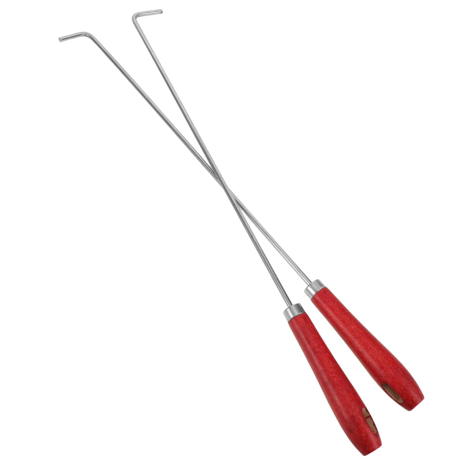 2Pcs Fireplace Poker Stick with Coal Hook 50Cm Stainless Steel Fire Pit Tools Wood Handle for Indoor Outdoor Camping Bonfire
